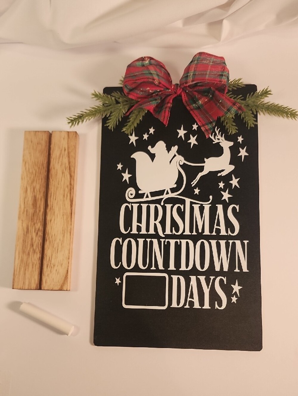 Christmas Countdown Chalkboard Sign with Red Plaid Bow - Picture 3 of 8